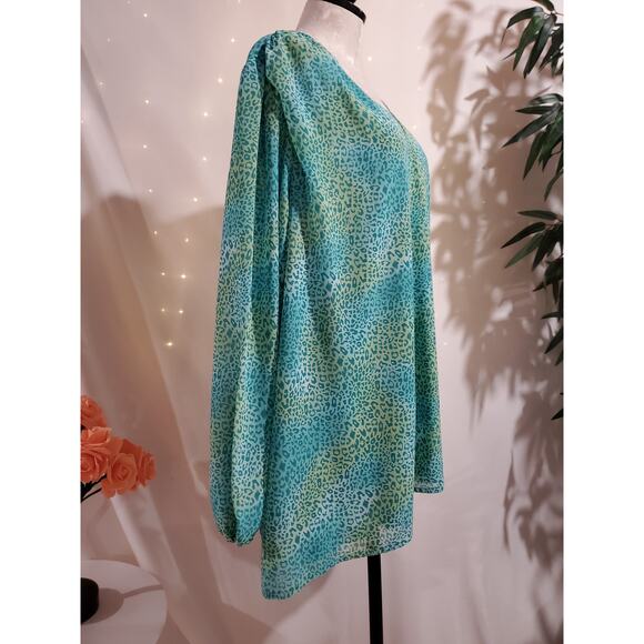 Belle Kim Gravel QVC Womens Leopard Animal Print V-Neck Blouse Top Size 3X Sheer - Picture 4 of 13